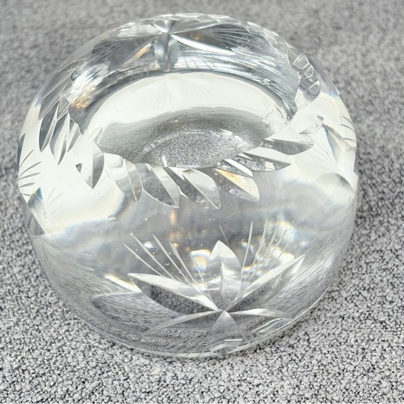 Round Lead Cut Crystal Trinket Bowl Dish With Lid Flowers Stars 3” X 2.5” MCM - Picture 14 of 14